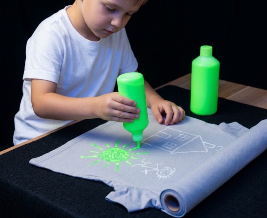 Kid painting with glow-in-the-dark UV paint